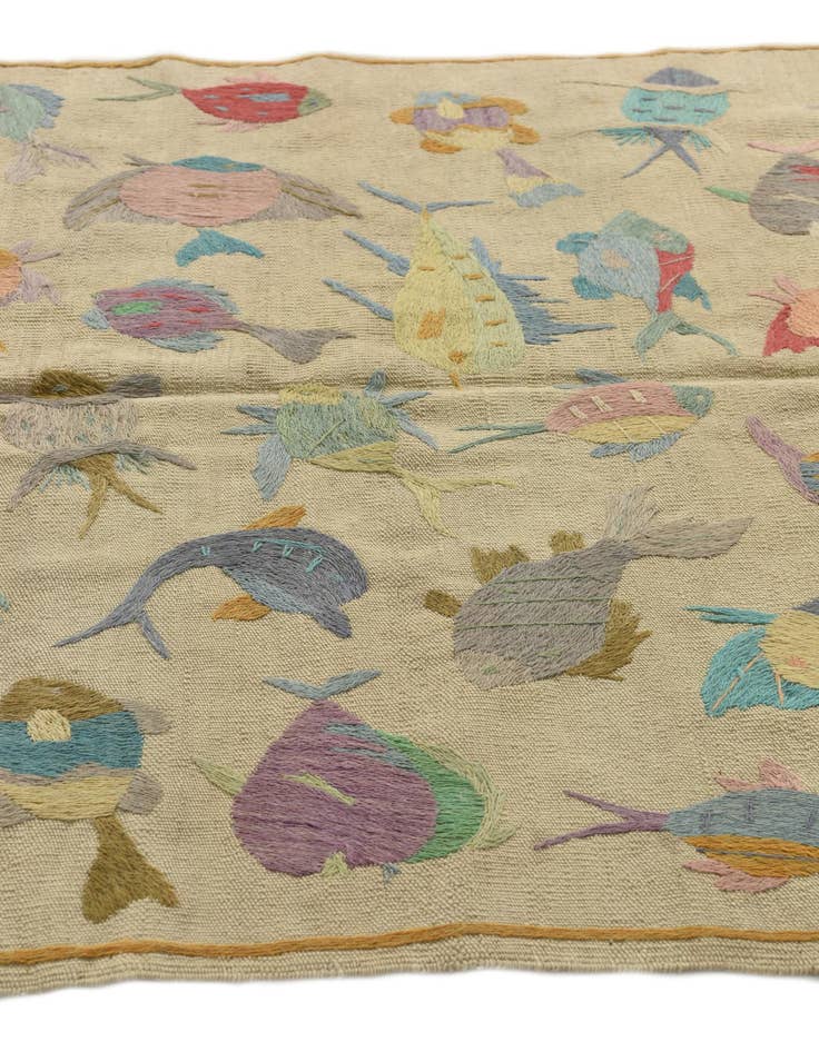 Detail image of 4' 1 x 5' 7  Hand Woven Kilim Suzani Wool Rug