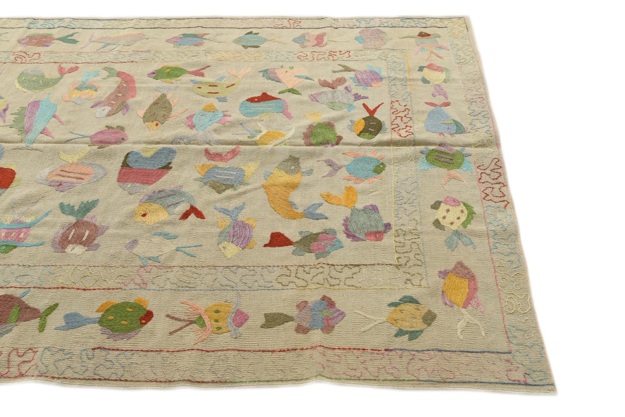 5' 4 x 7' 7 Hand Woven Kilim Suzani Wool Rug