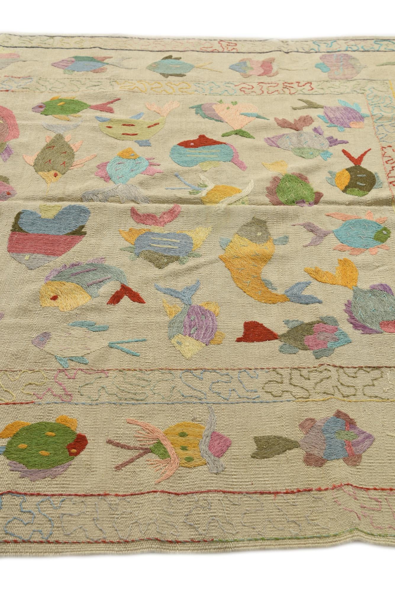 5' 4 x 7' 7 Hand Woven Kilim Suzani Wool Rug