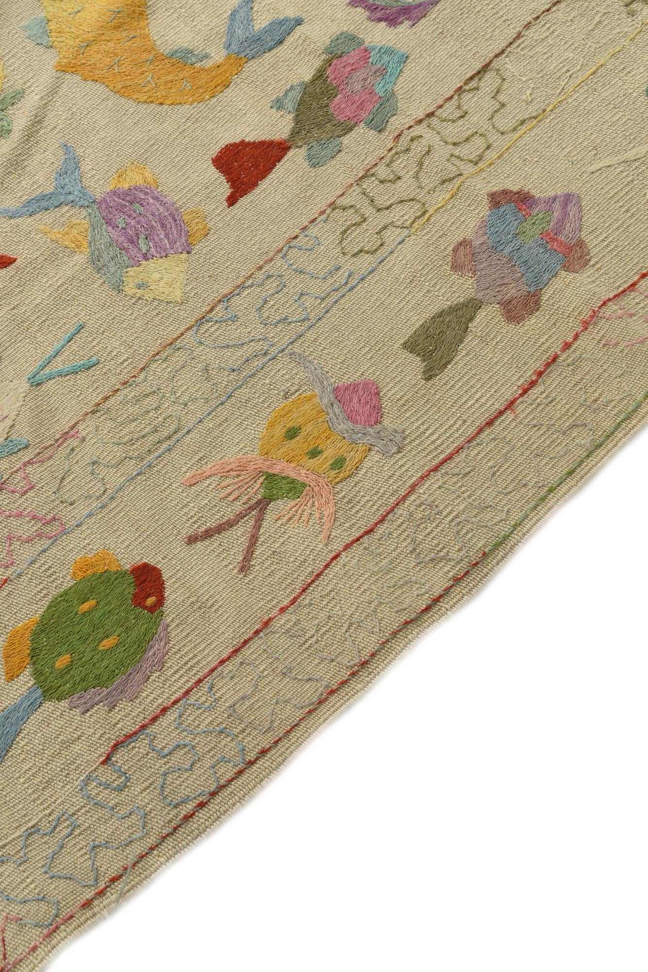 5' 4 x 7' 7 Hand Woven Kilim Suzani Wool Rug