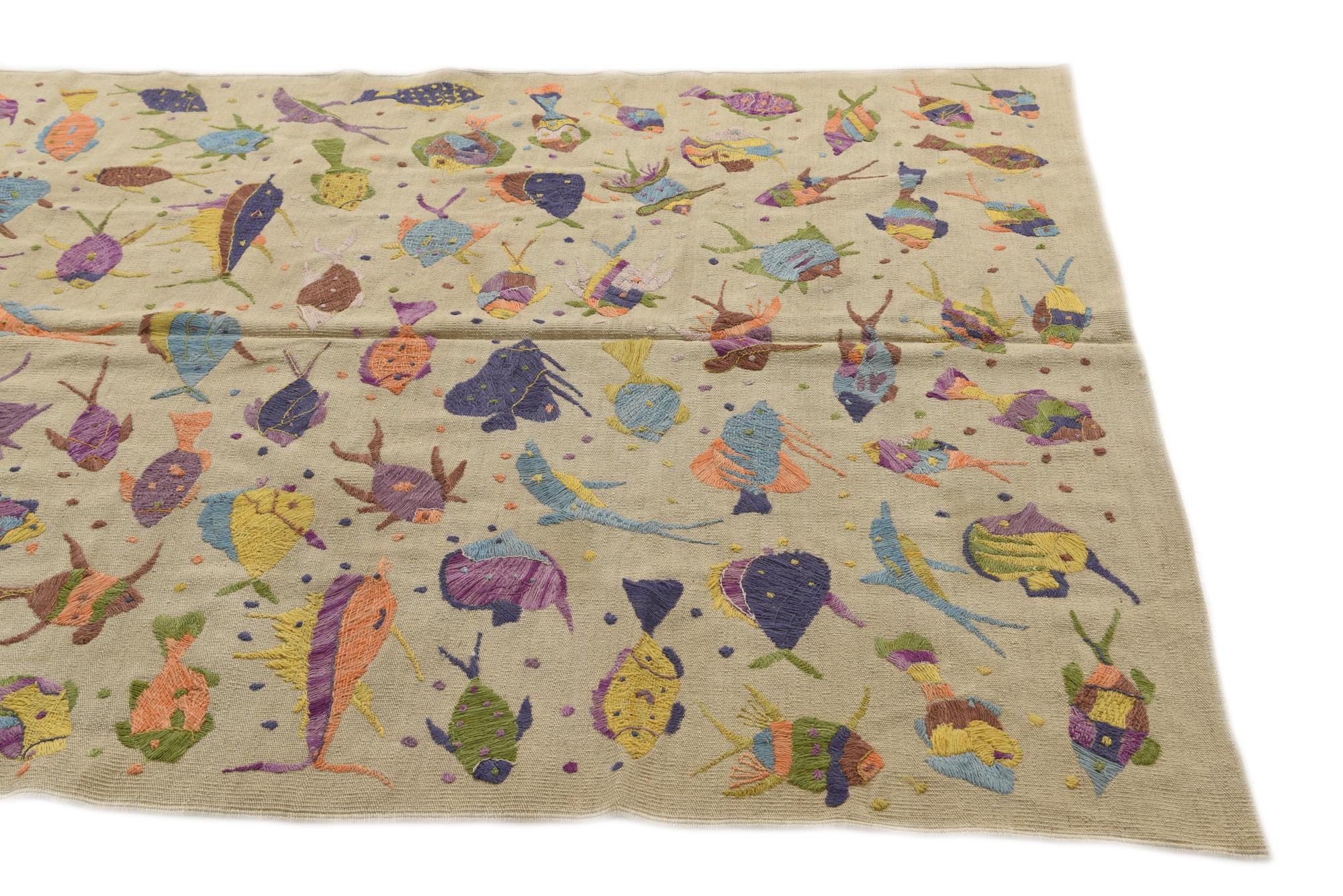 5' 6 x 7' 10 Hand Woven Kilim Suzani Wool Rug