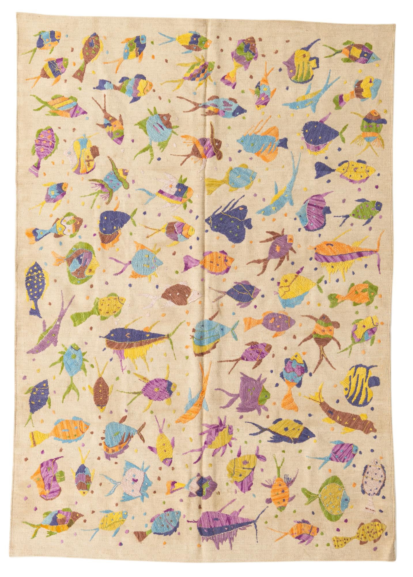 5' 6 x 7' 10 Hand Woven Kilim Suzani Wool Rug