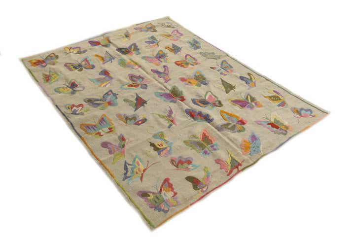4' 9 x 6' 2 Hand Woven Kilim Suzani Wool Rug