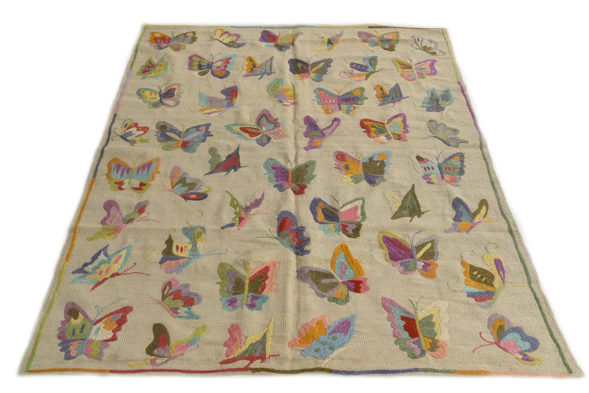 4' 9 x 6' 2 Hand Woven Kilim Suzani Wool Rug