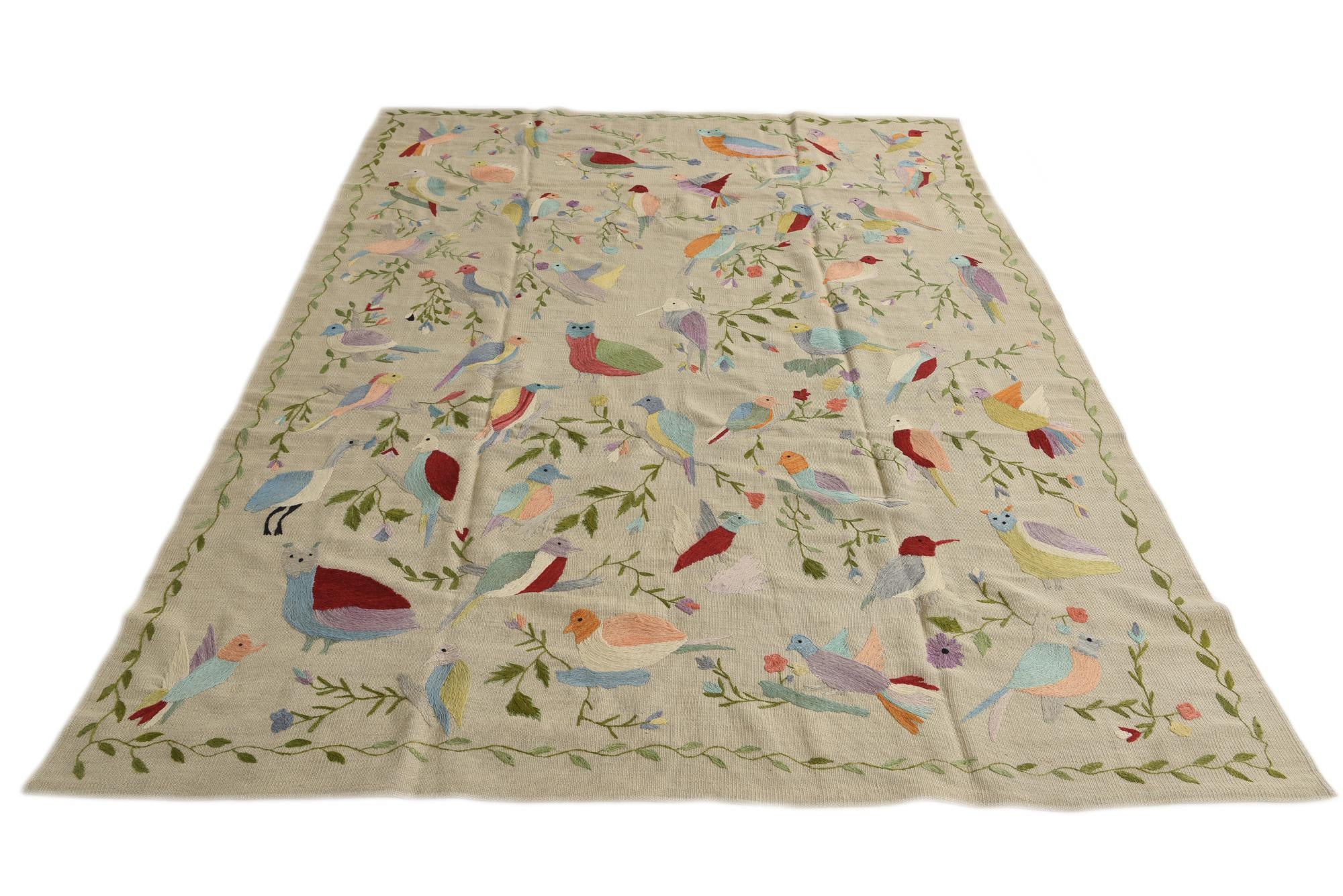 6' 9 x 9' Hand Woven Kilim Suzani Wool Rug