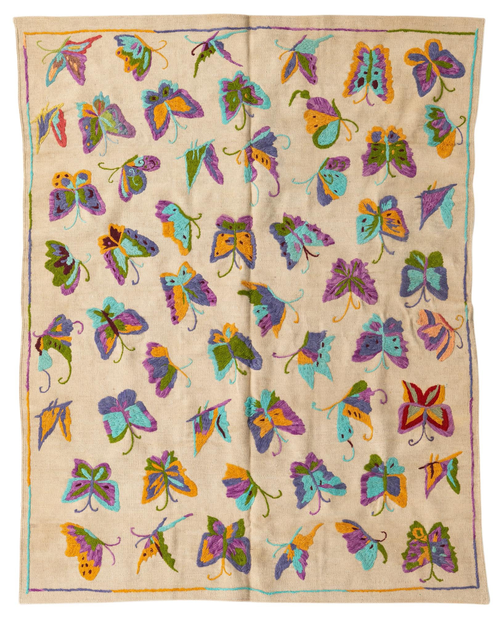 4' 9 x 6' 2 Hand Woven Kilim Suzani Wool Rug