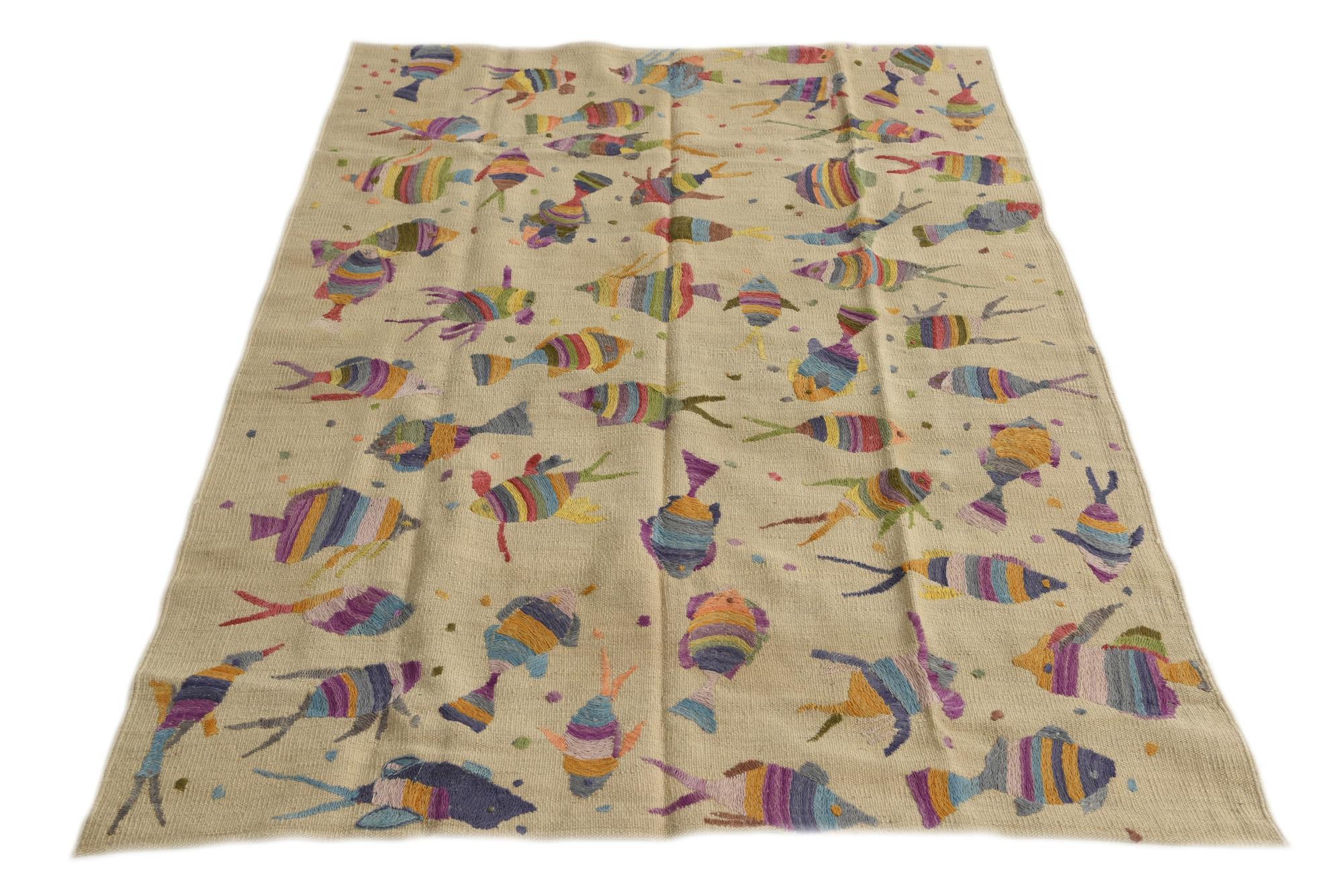 4' 2 x 6' Hand Woven Kilim Suzani Wool Rug