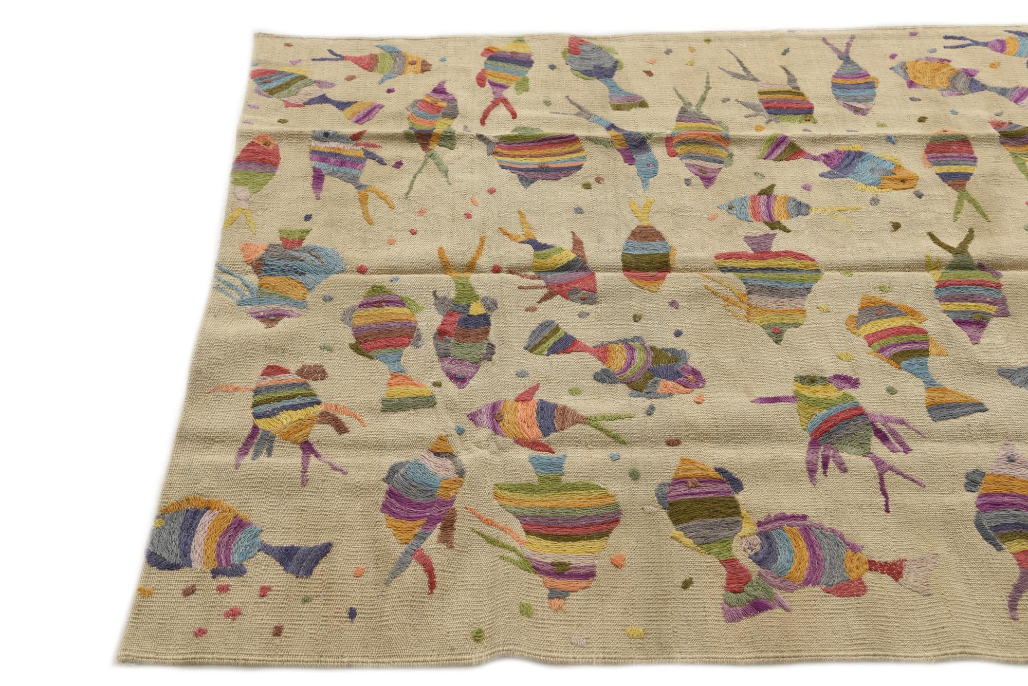 4' 2 x 6' Hand Woven Kilim Suzani Wool Rug