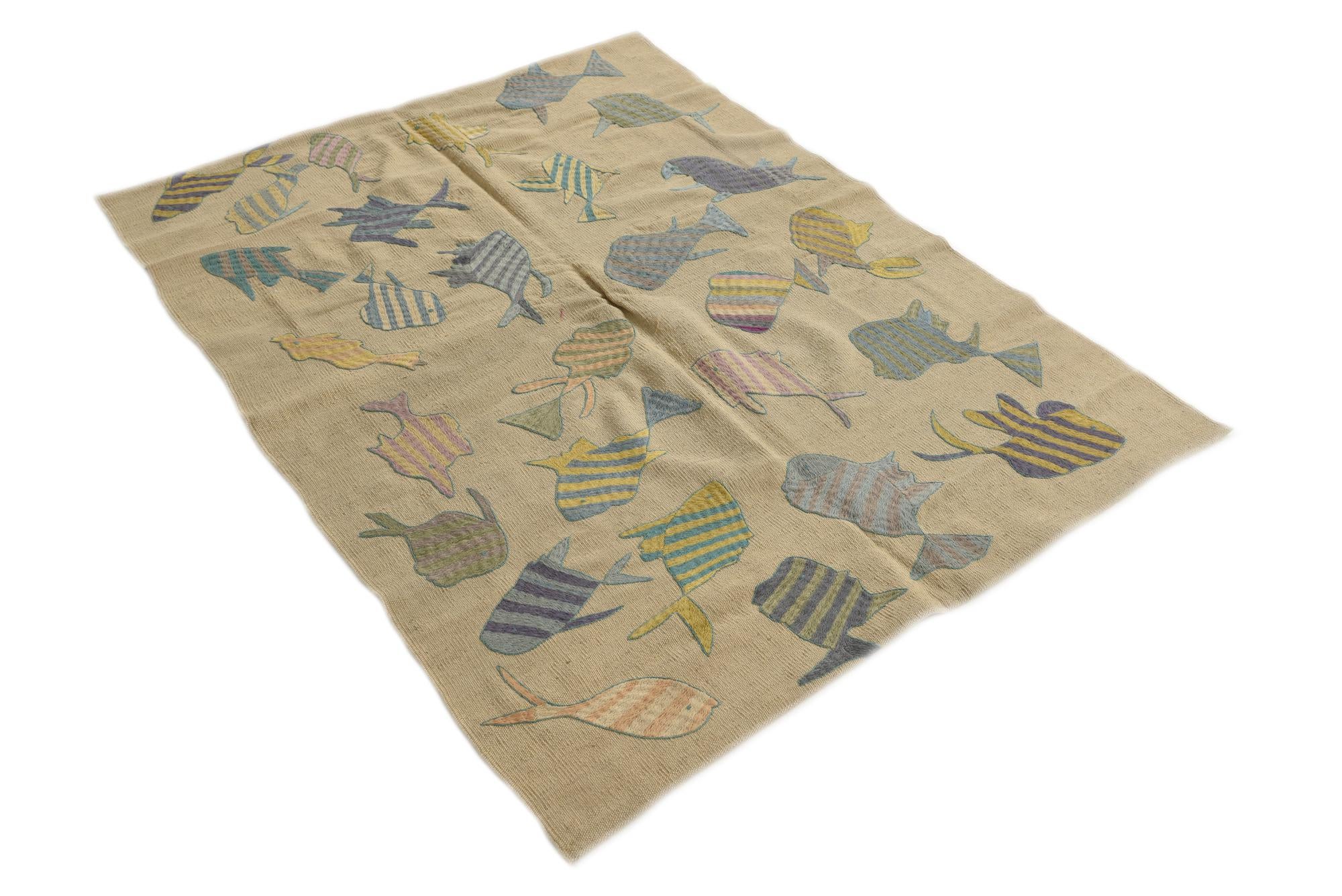 4' 2 x 5' 5 Hand Woven Kilim Suzani Wool Rug