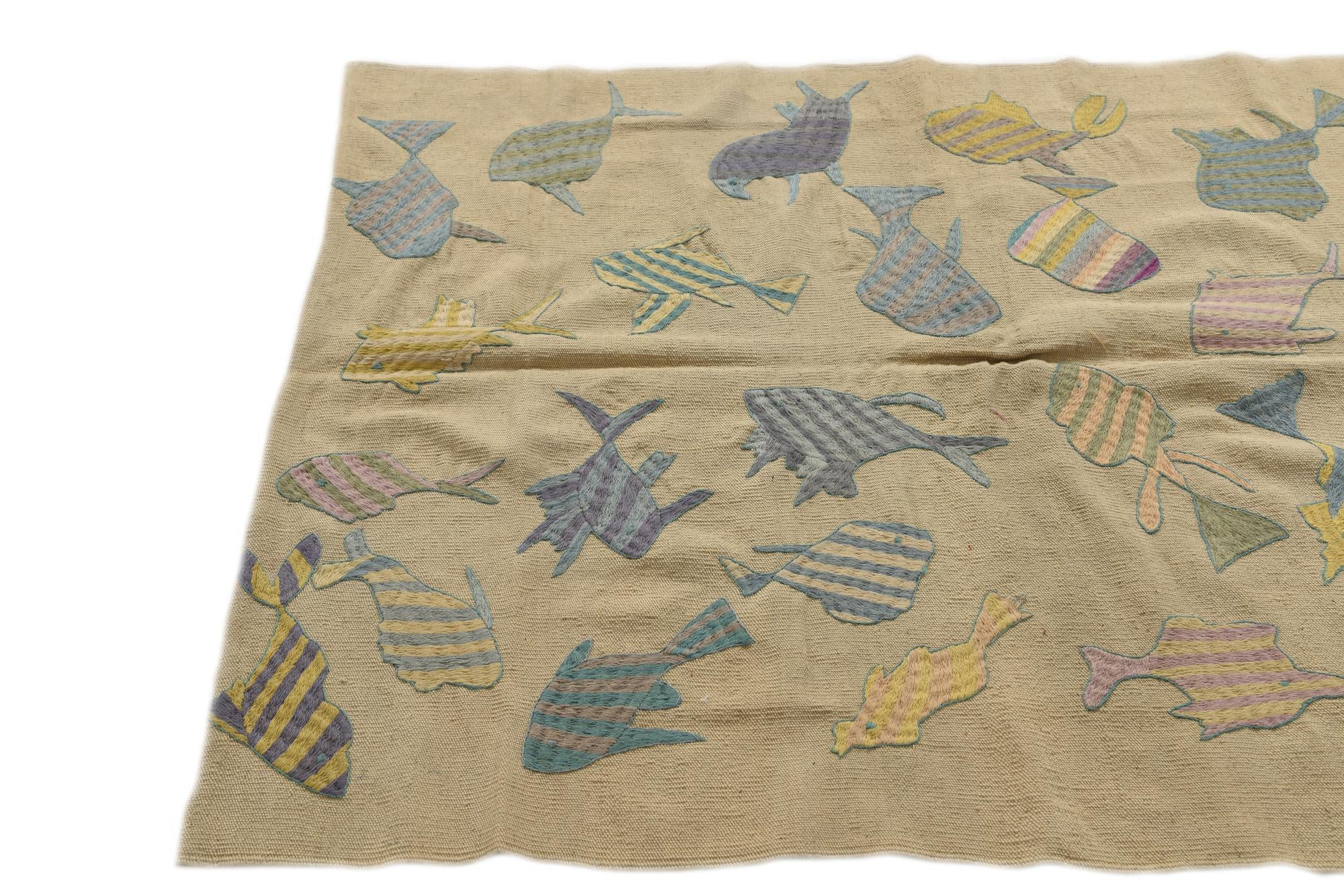 4' 2 x 5' 5 Hand Woven Kilim Suzani Wool Rug
