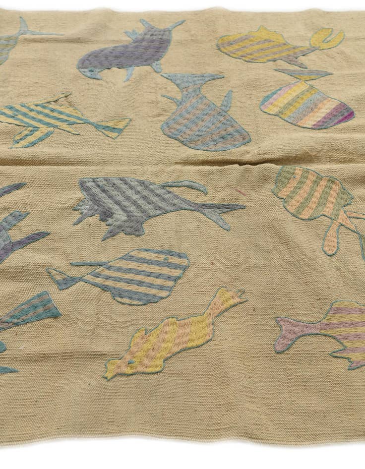 Detail image of 4' 2 x 5' 5  Hand Woven Kilim Suzani Wool Rug