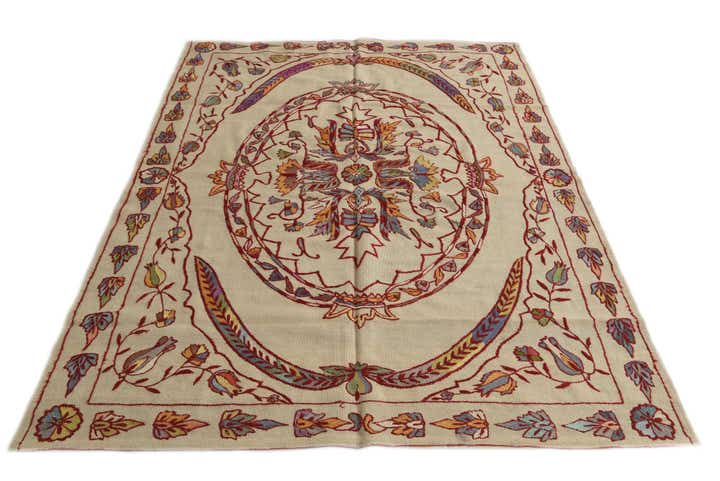5' 5 x 7' 4 Hand Woven Kilim Suzani Wool Rug