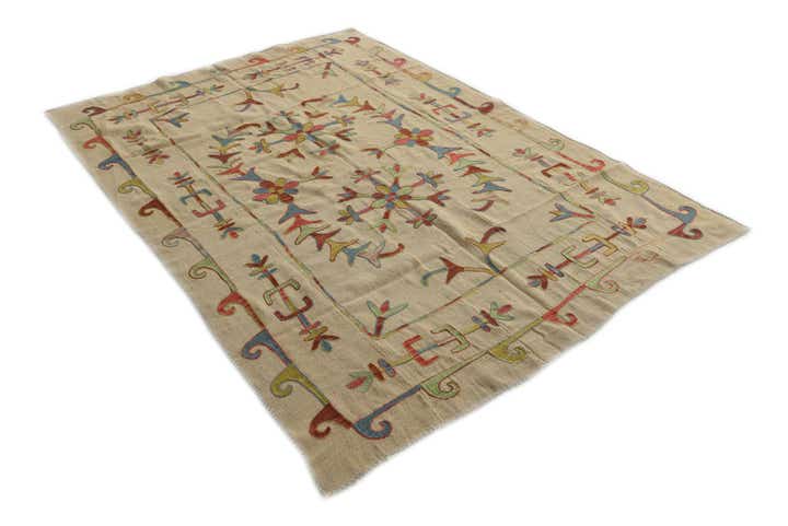 5' 5 x 7' 10 Hand Woven Kilim Suzani Wool Rug