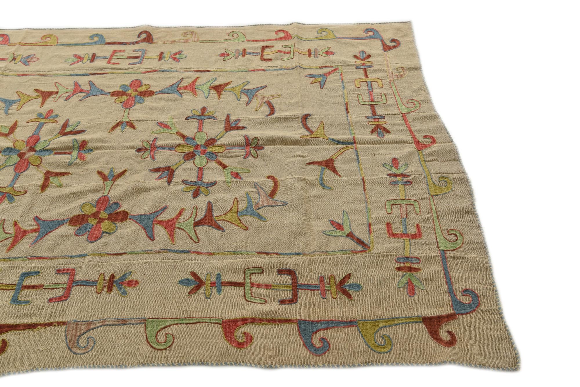 5' 5 x 7' 10 Hand Woven Kilim Suzani Wool Rug