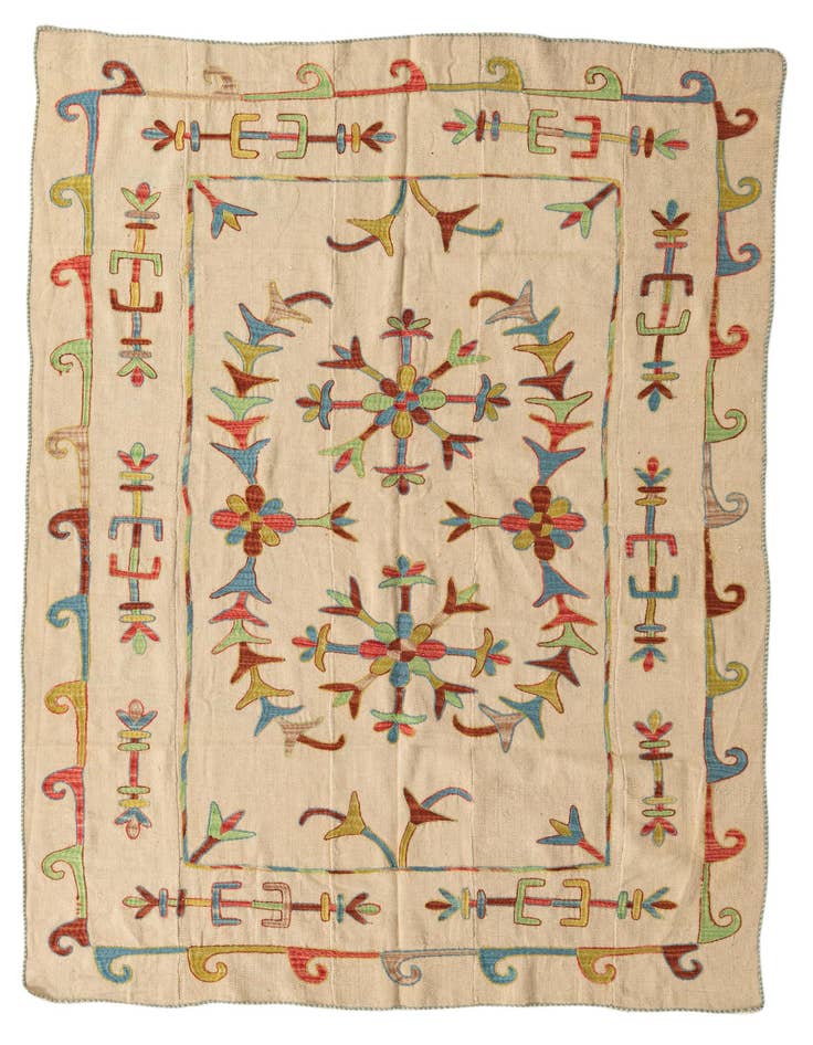 Detail image of 5' 5 x 7' 10 Hand Woven Kilim Suzani Wool Rug