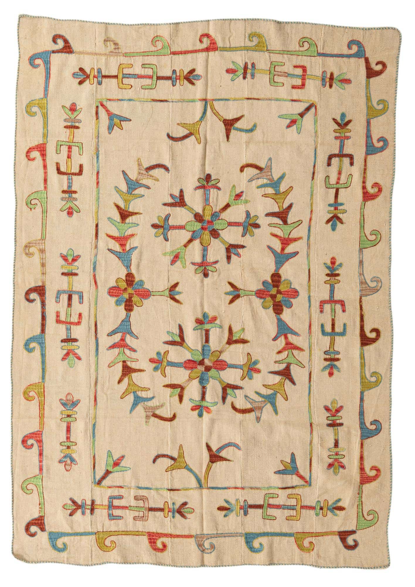 5' 5 x 7' 10 Hand Woven Kilim Suzani Wool Rug