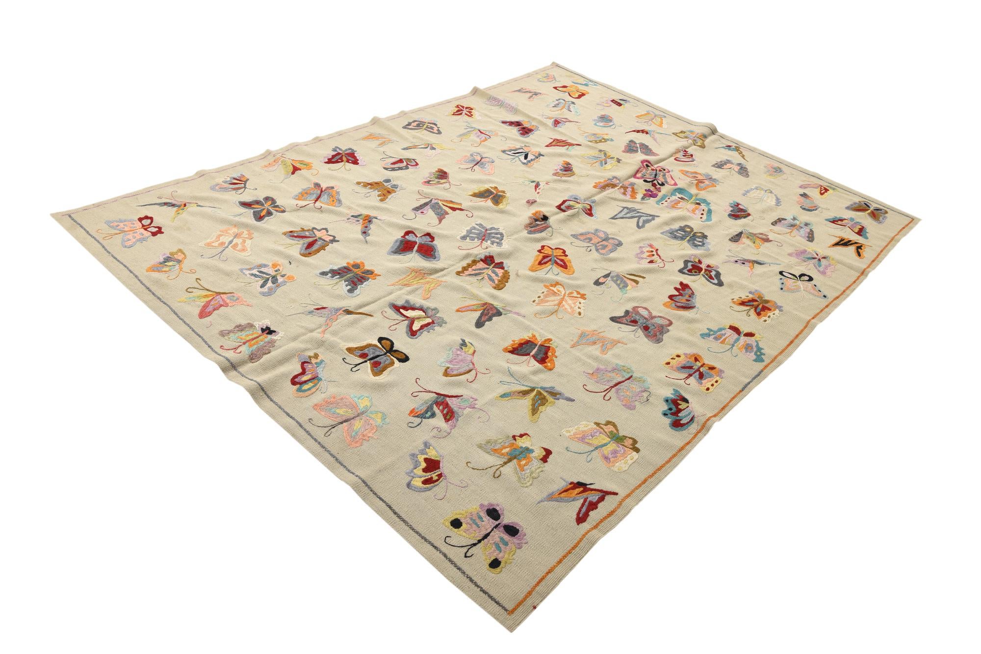 6' 9 x 9' 2 Hand Woven Kilim Suzani Wool Rug