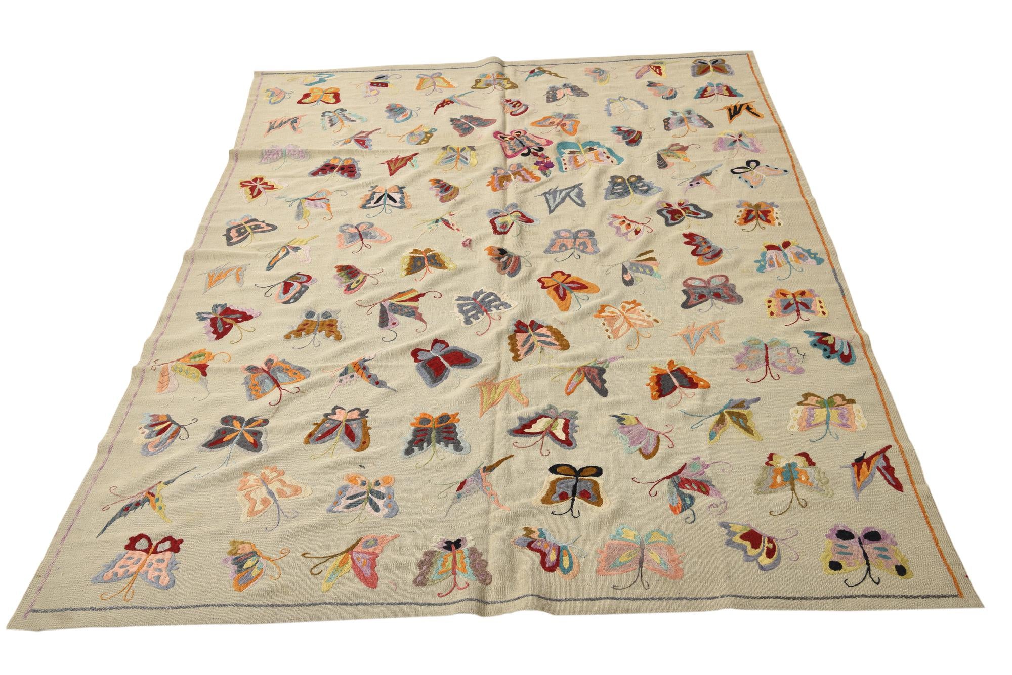 6' 9 x 9' 2 Hand Woven Kilim Suzani Wool Rug