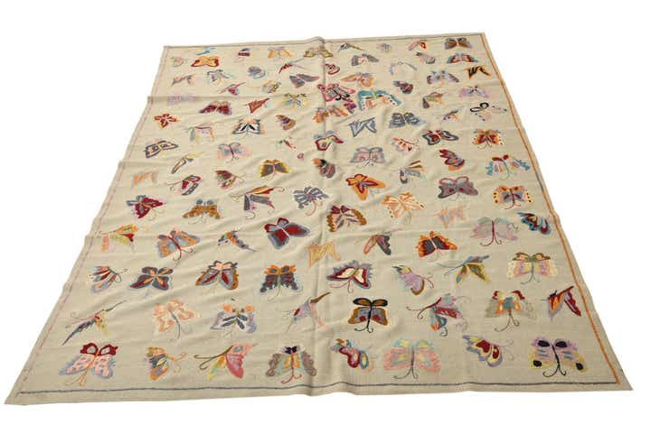 6' 9 x 9' 2 Hand Woven Kilim Suzani Wool Rug