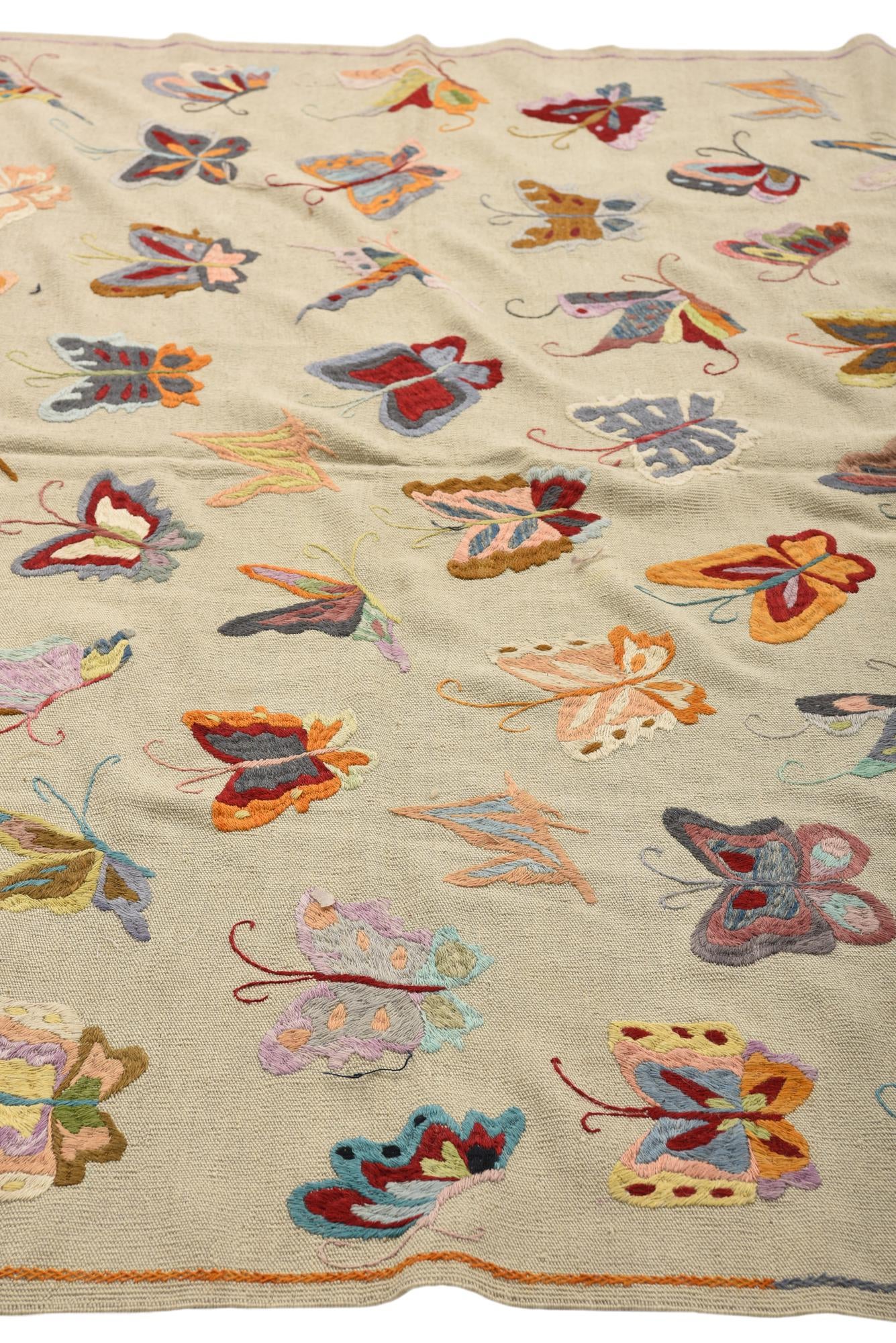 6' 9 x 9' 2 Hand Woven Kilim Suzani Wool Rug