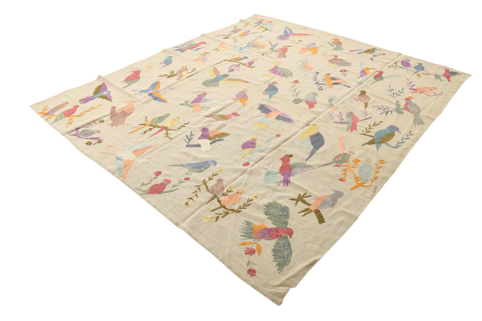 7' 9 x 9' 1 Hand Woven Kilim Suzani Wool Rug