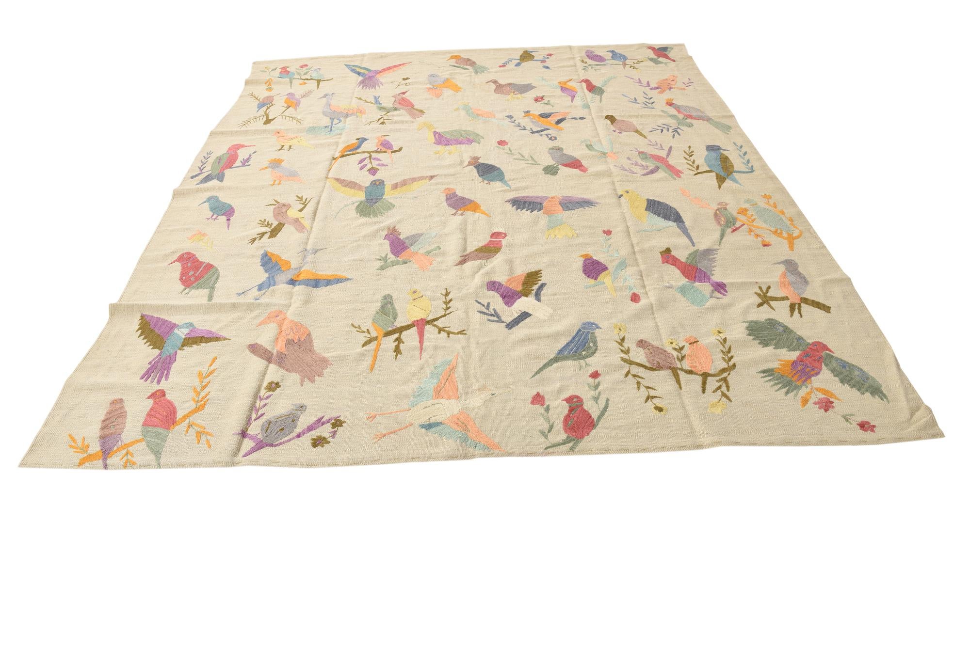7' 9 x 9' 1 Hand Woven Kilim Suzani Wool Rug