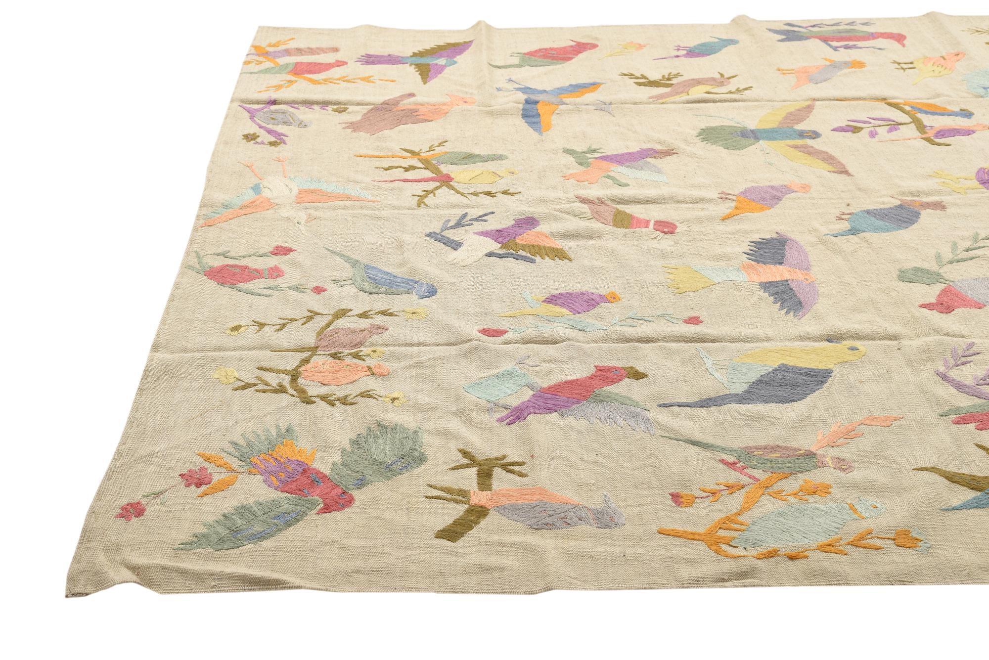 7' 9 x 9' 1 Hand Woven Kilim Suzani Wool Rug