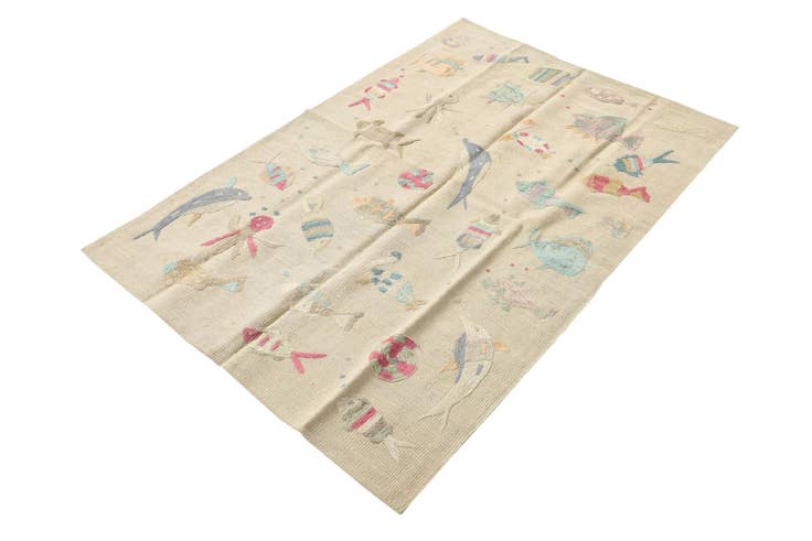 Detail image of 3' 2 x 4' 10 Hand Woven Kilim Suzani Wool Rug