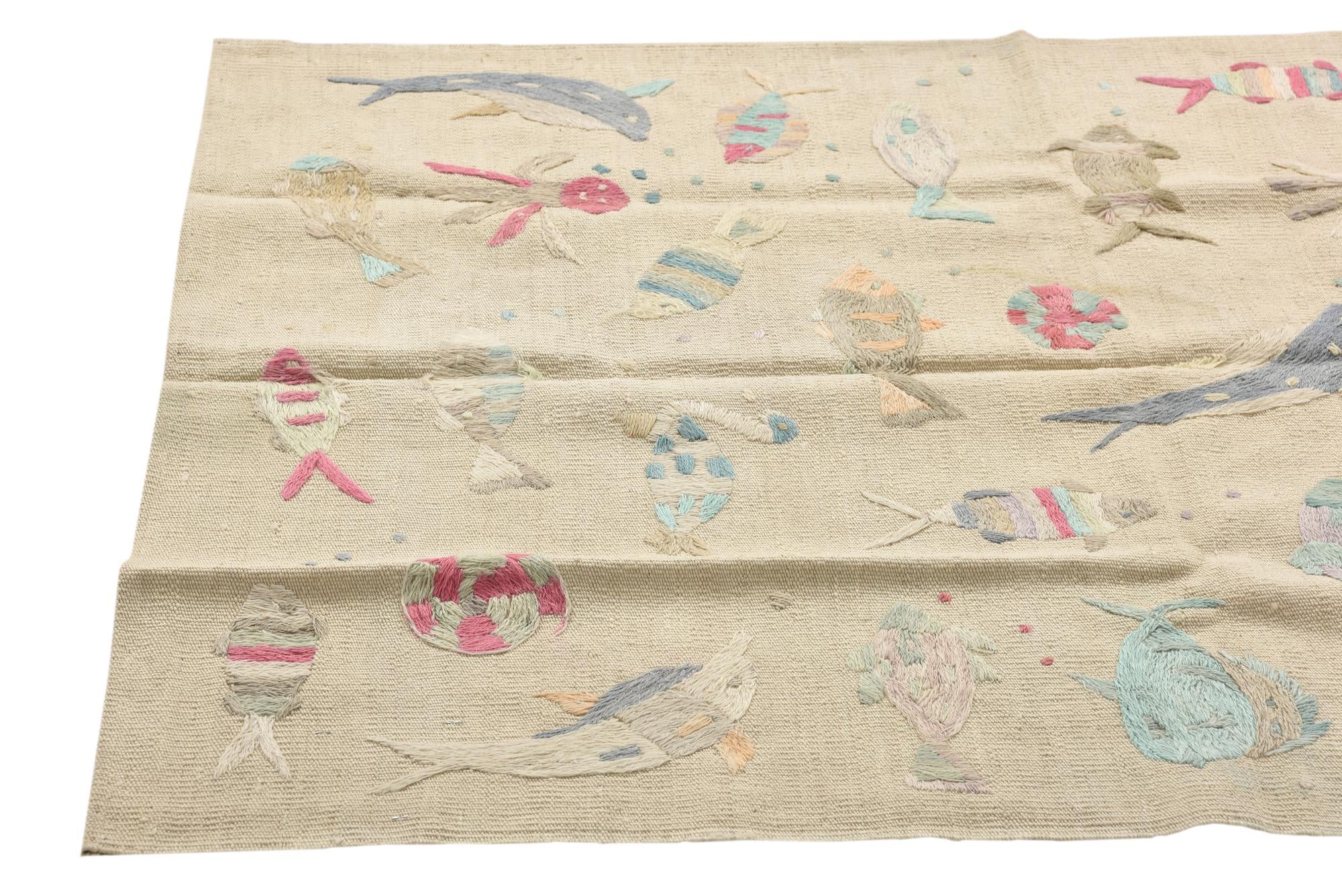 3' 2 x 4' 10 Hand Woven Kilim Suzani Wool Rug