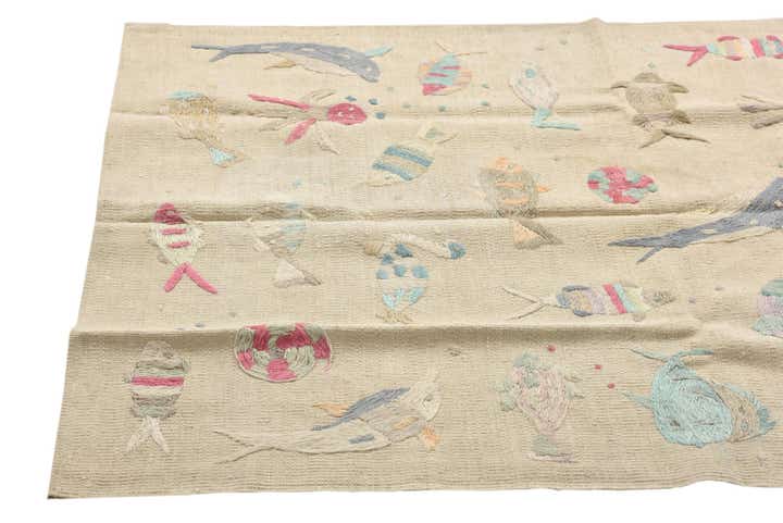 3' 2 x 4' 10 Hand Woven Kilim Suzani Wool Rug
