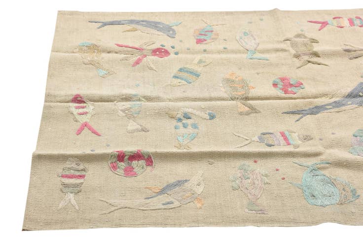 Detail image of 3' 2 x 4' 10 Hand Woven Kilim Suzani Wool Rug