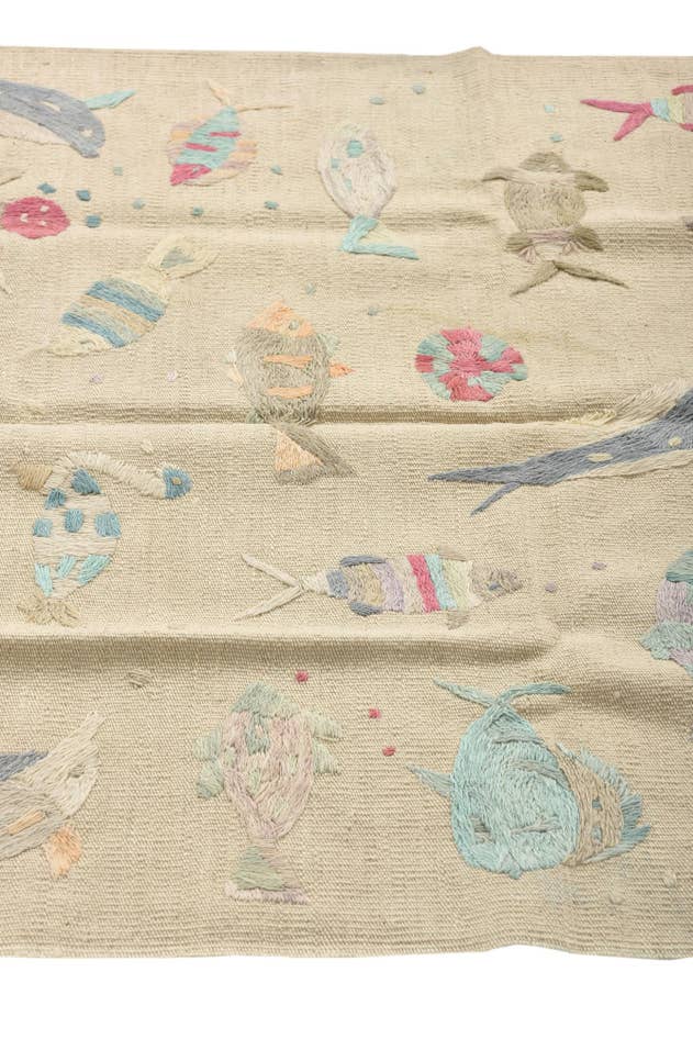 Detail image of 3' 2 x 4' 10 Hand Woven Kilim Suzani Wool Rug