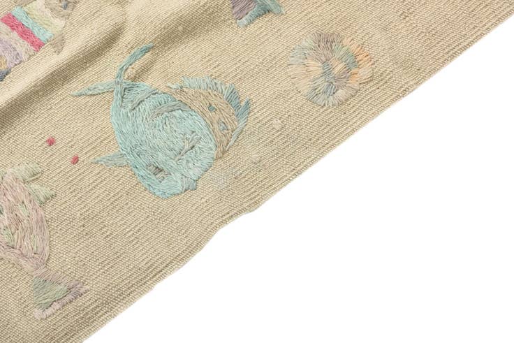 Detail image of 3' 2 x 4' 10 Hand Woven Kilim Suzani Wool Rug