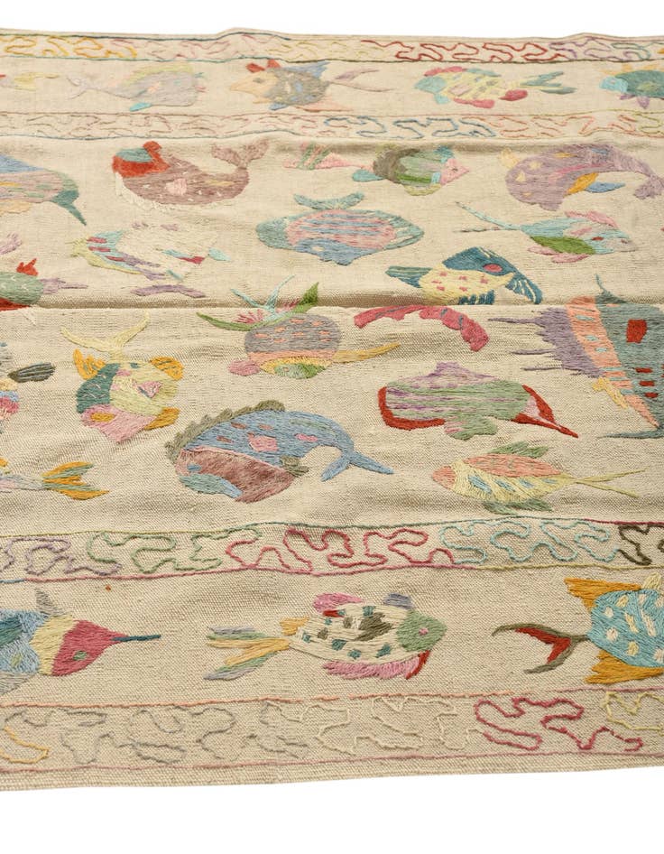 Detail image of 4' 9 x 6' 7  Hand Woven Kilim Suzani Wool Rug