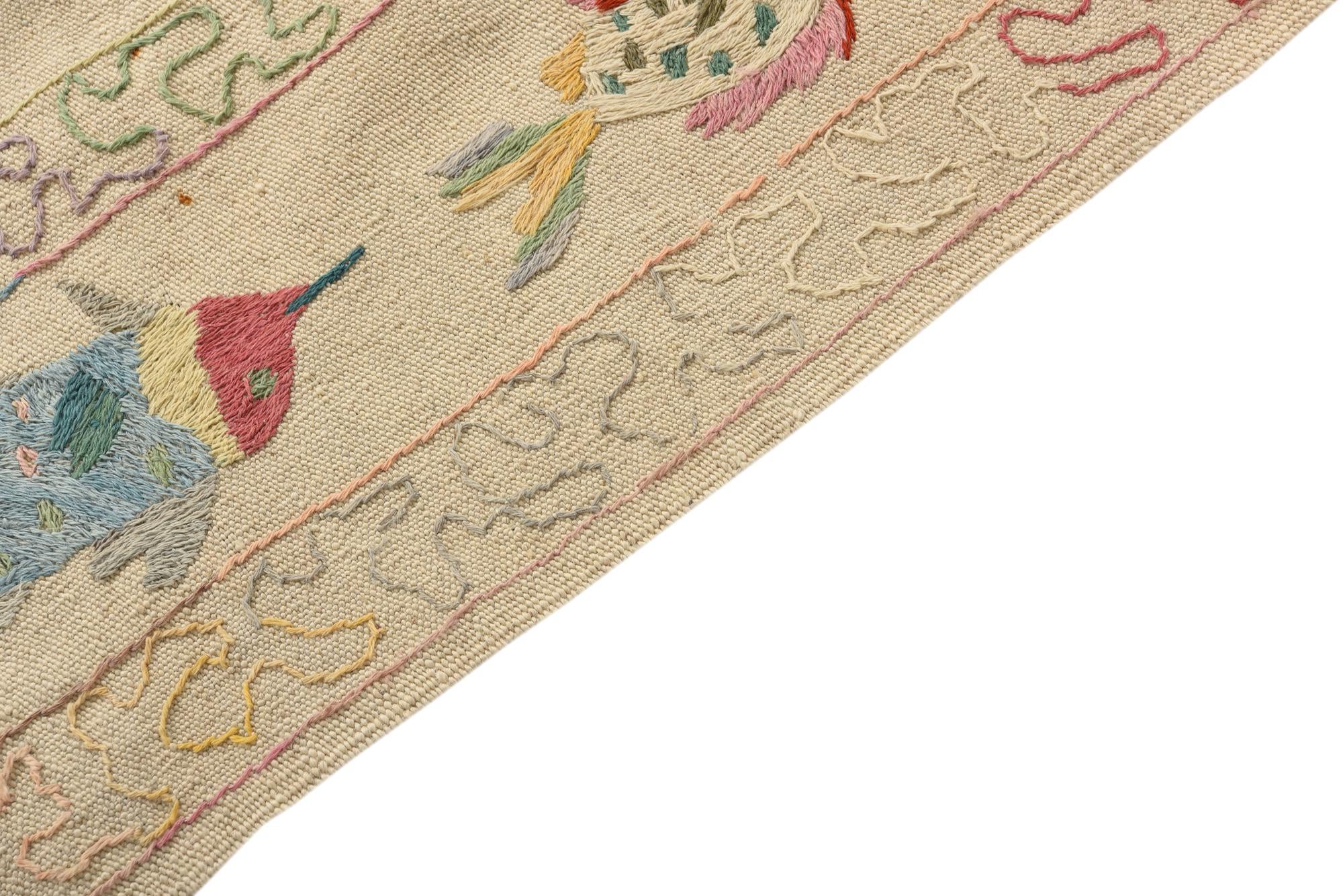 4' 9 x 6' 7 Hand Woven Kilim Suzani Wool Rug