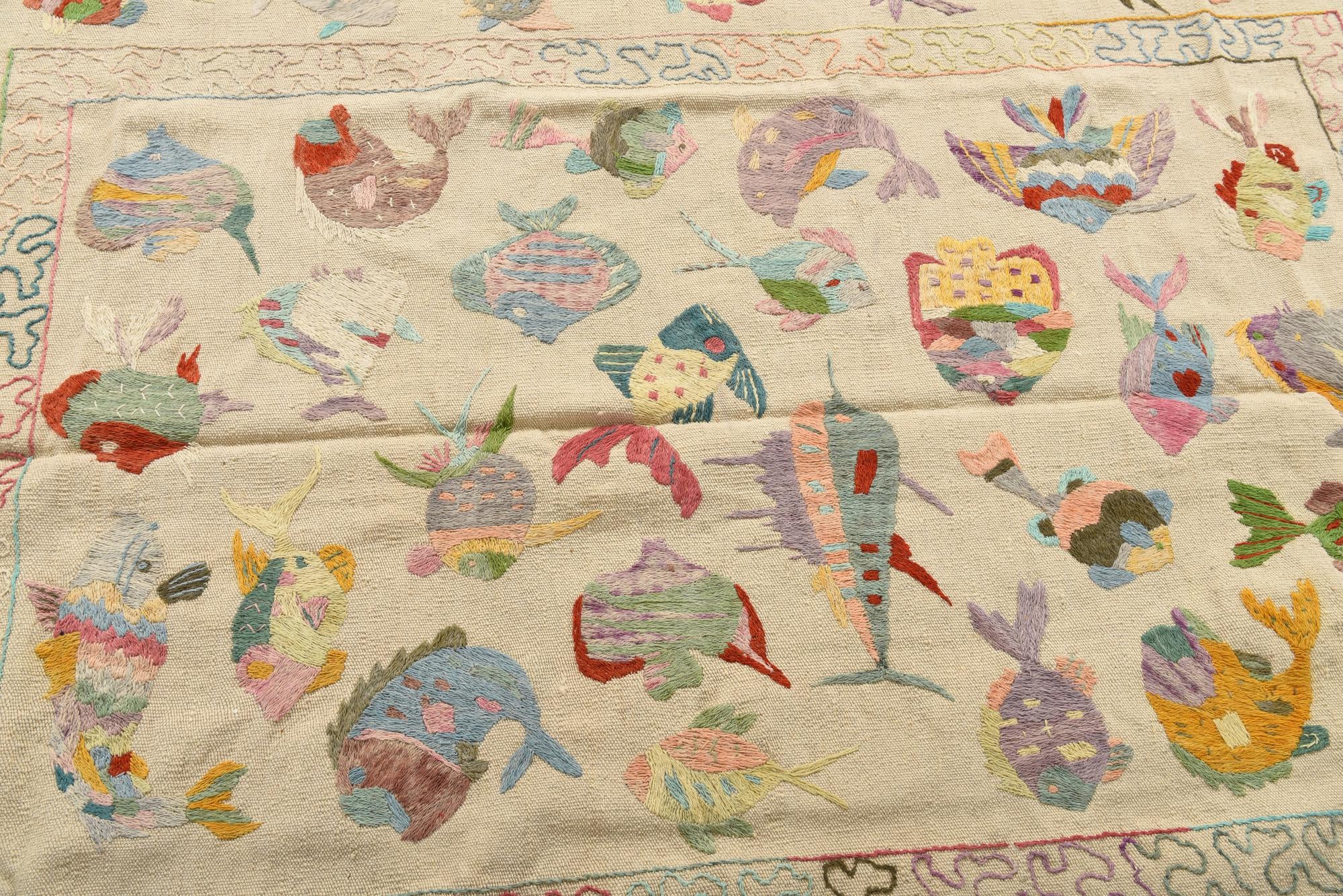 4' 9 x 6' 7 Hand Woven Kilim Suzani Wool Rug