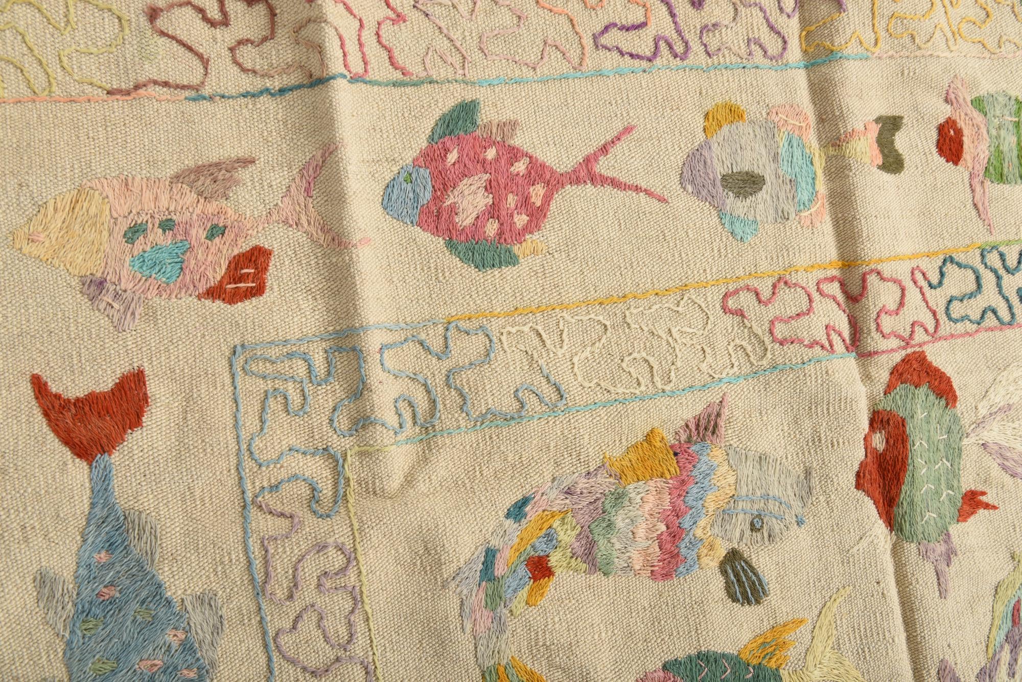 4' 9 x 6' 7 Hand Woven Kilim Suzani Wool Rug