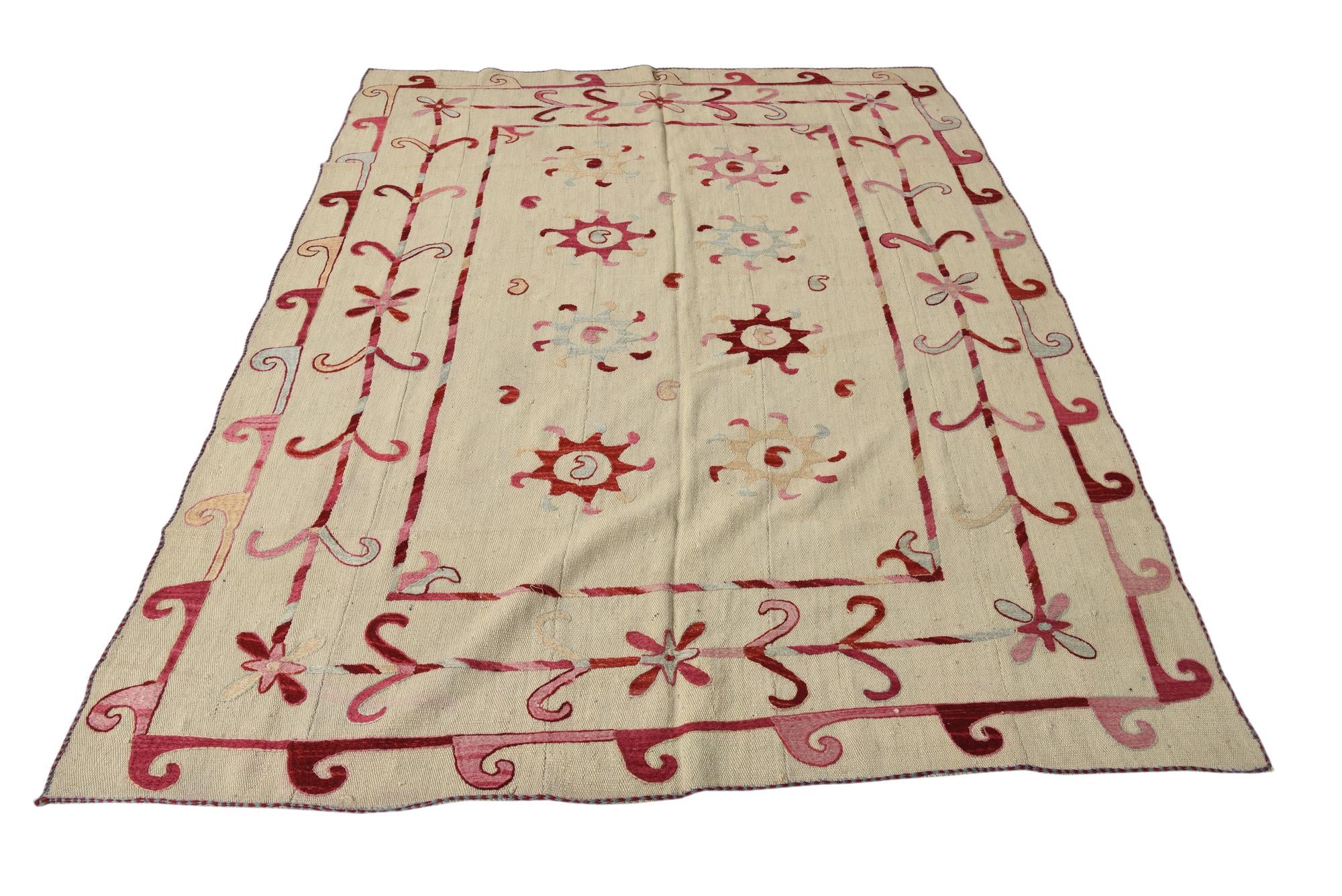 5' 7 x 7' 5 Hand Woven Kilim Suzani Wool Rug