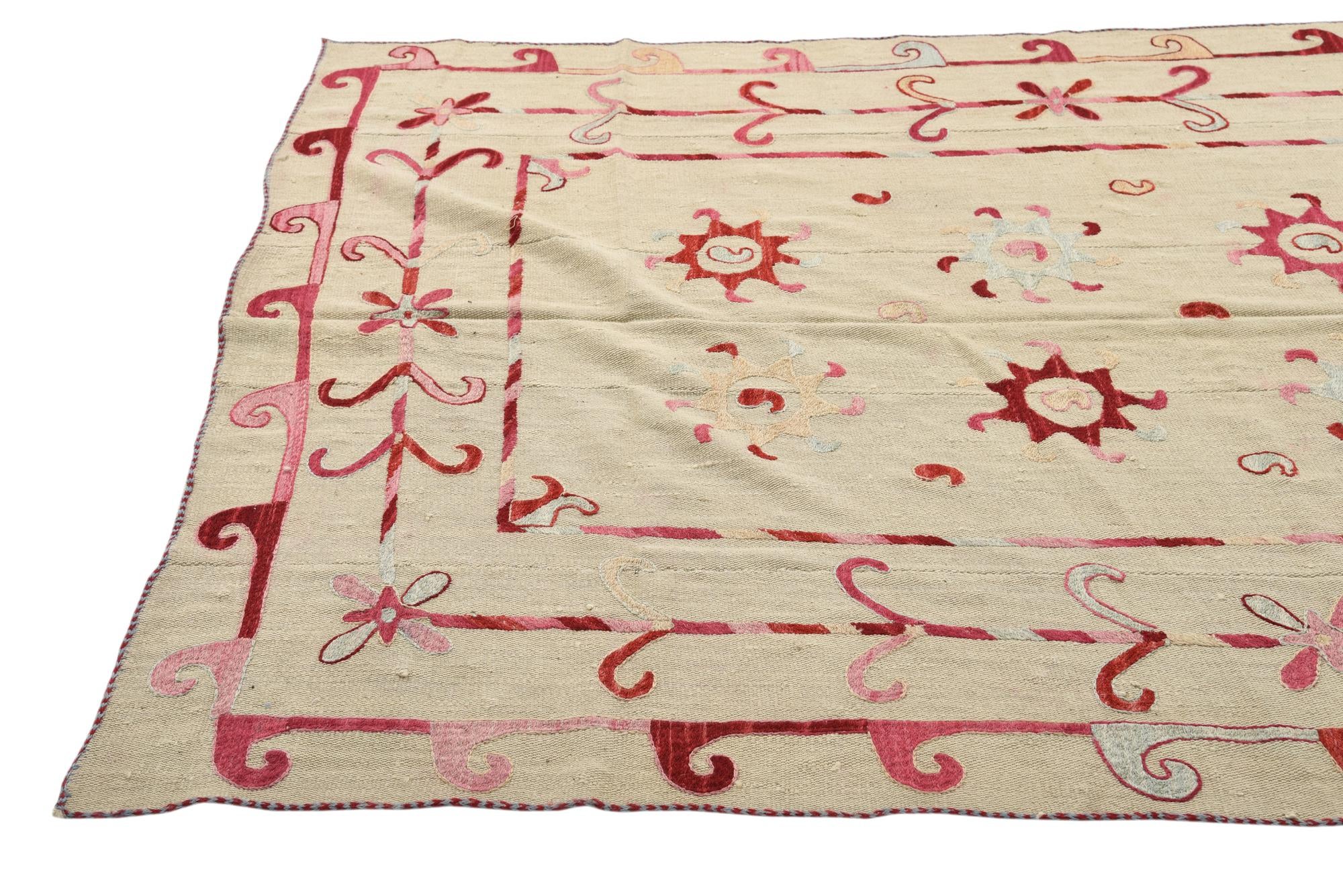 5' 7 x 7' 5 Hand Woven Kilim Suzani Wool Rug
