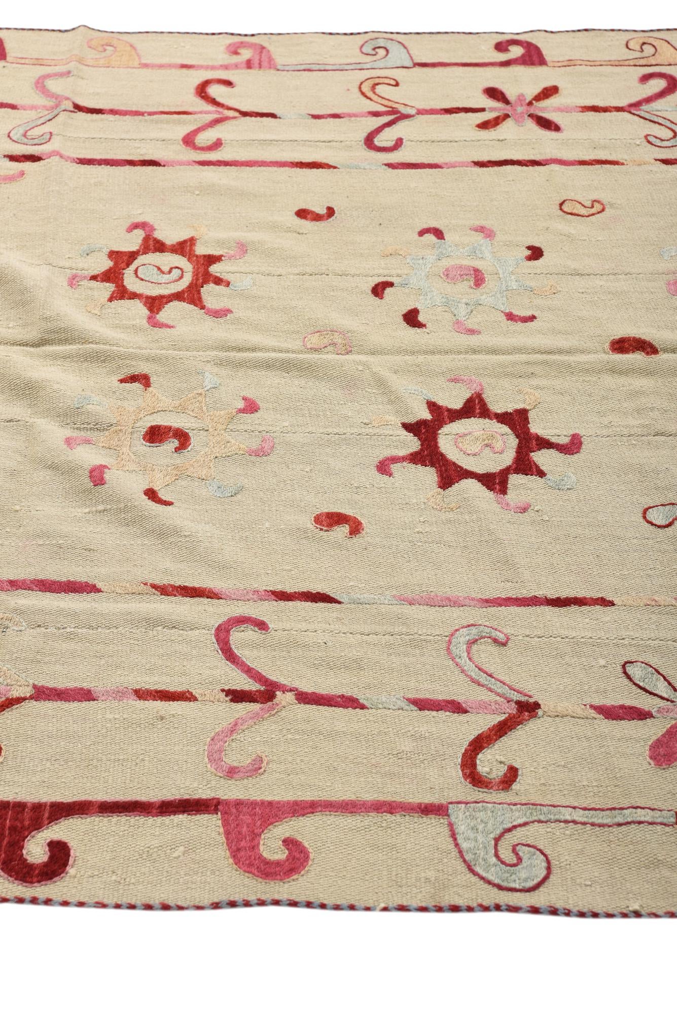 5' 7 x 7' 5 Hand Woven Kilim Suzani Wool Rug
