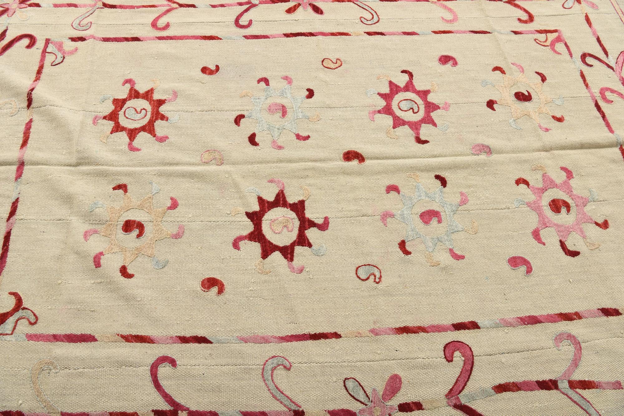 5' 7 x 7' 5 Hand Woven Kilim Suzani Wool Rug