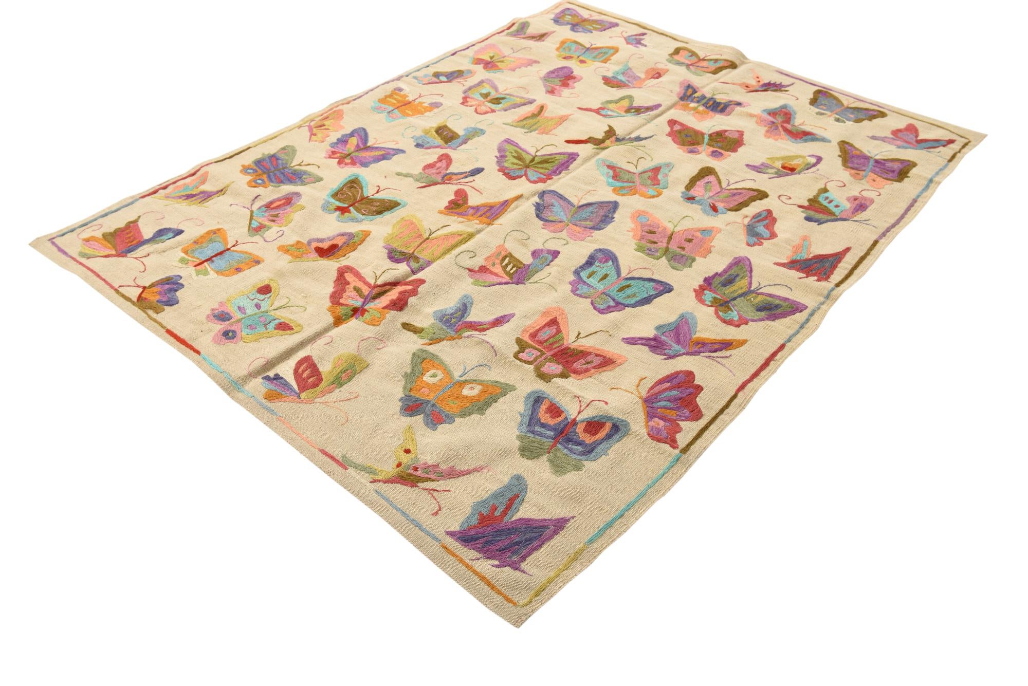 4' 10 x 6' 5 Hand Woven Kilim Suzani Wool Rug