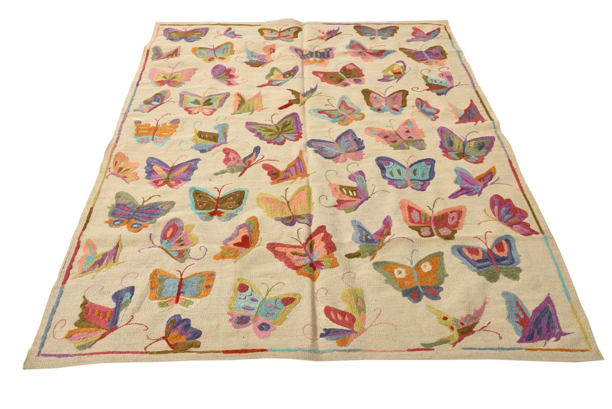 4' 10 x 6' 5 Hand Woven Kilim Suzani Wool Rug
