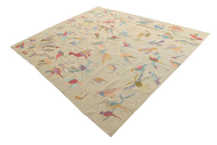 7' 10 x 9' 3 Hand Woven Kilim Suzani Wool Rug