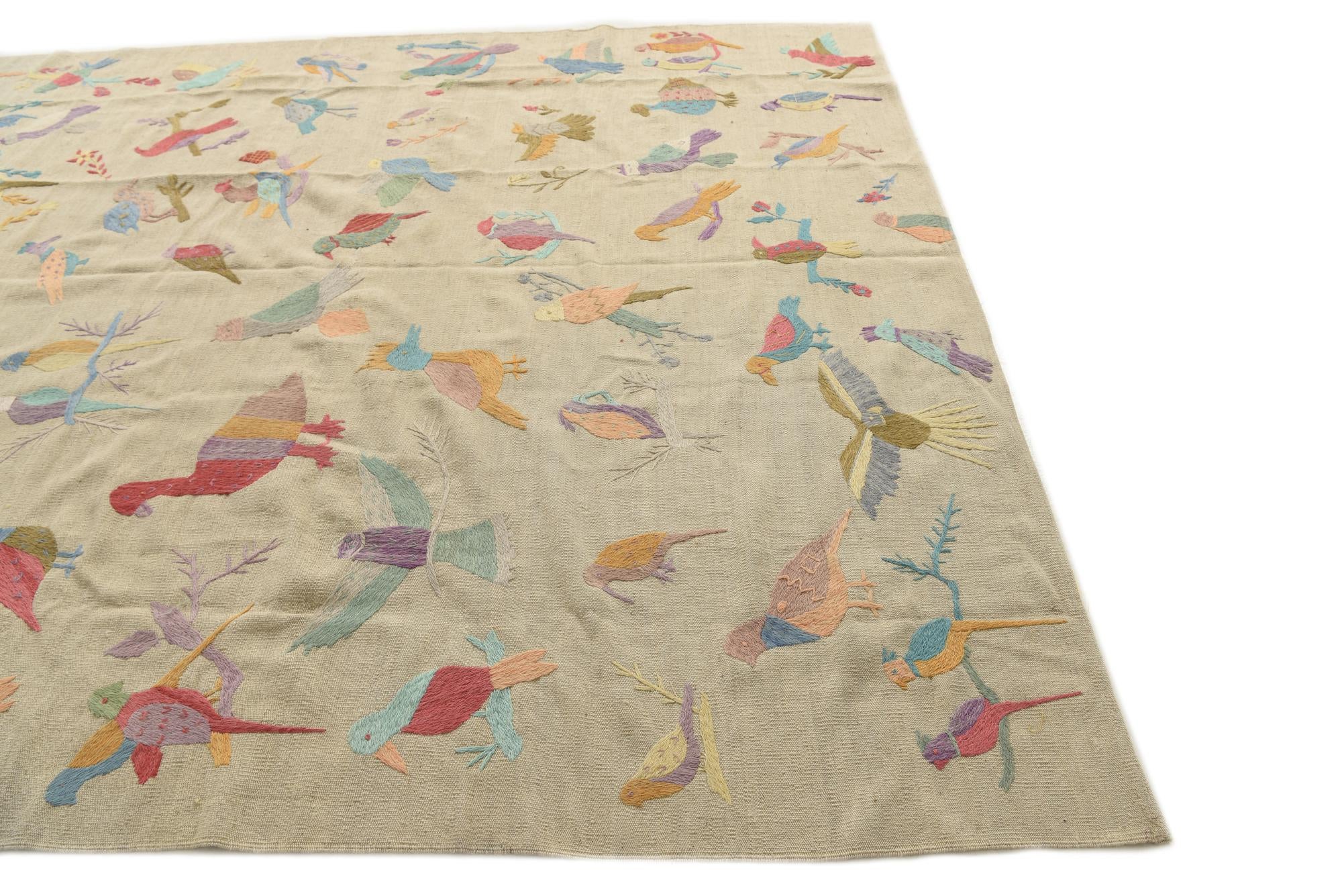 7' 10 x 9' 3 Hand Woven Kilim Suzani Wool Rug