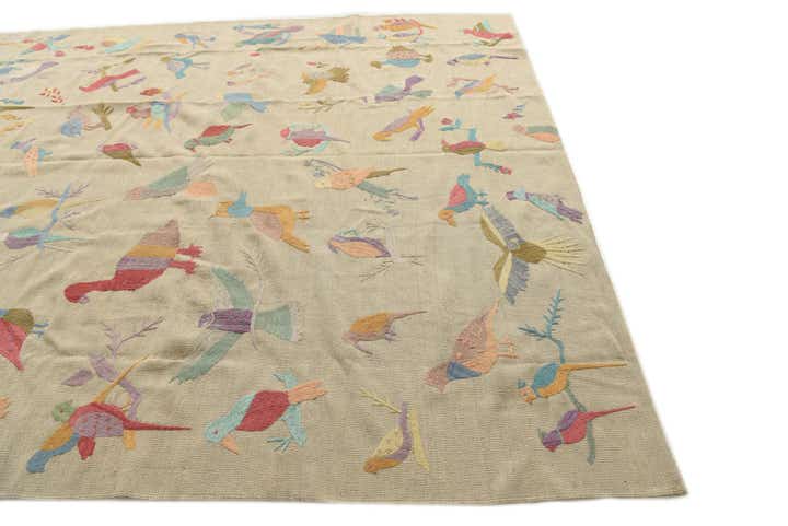 7' 10 x 9' 3 Hand Woven Kilim Suzani Wool Rug