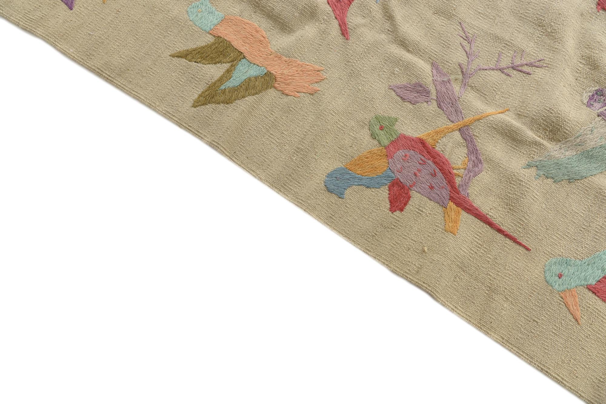7' 10 x 9' 3 Hand Woven Kilim Suzani Wool Rug