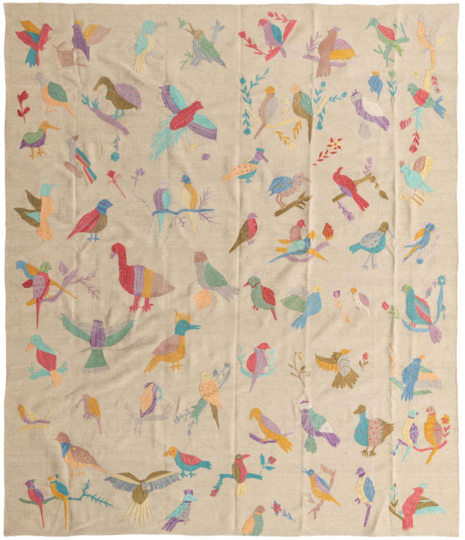 7' 10 x 9' 3 Hand Woven Kilim Suzani Wool Rug
