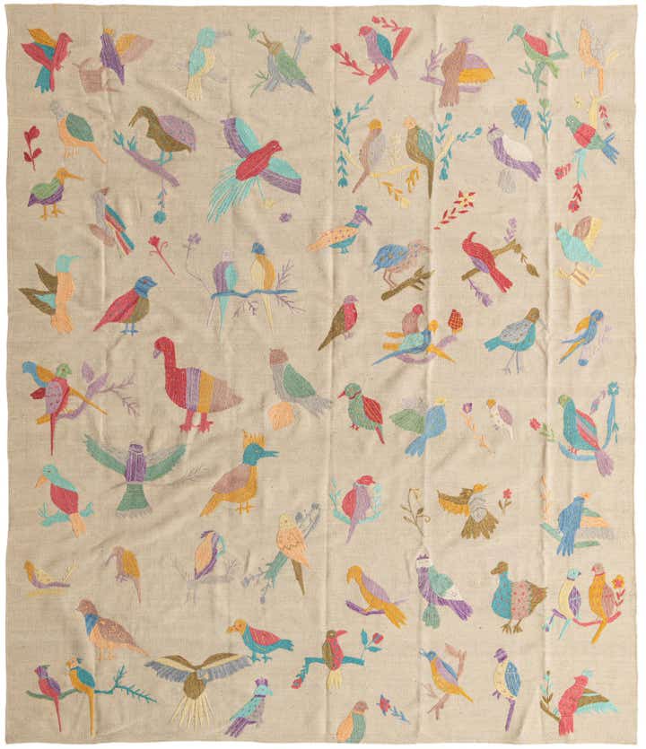 7' 10 x 9' 3 Hand Woven Kilim Suzani Wool Rug