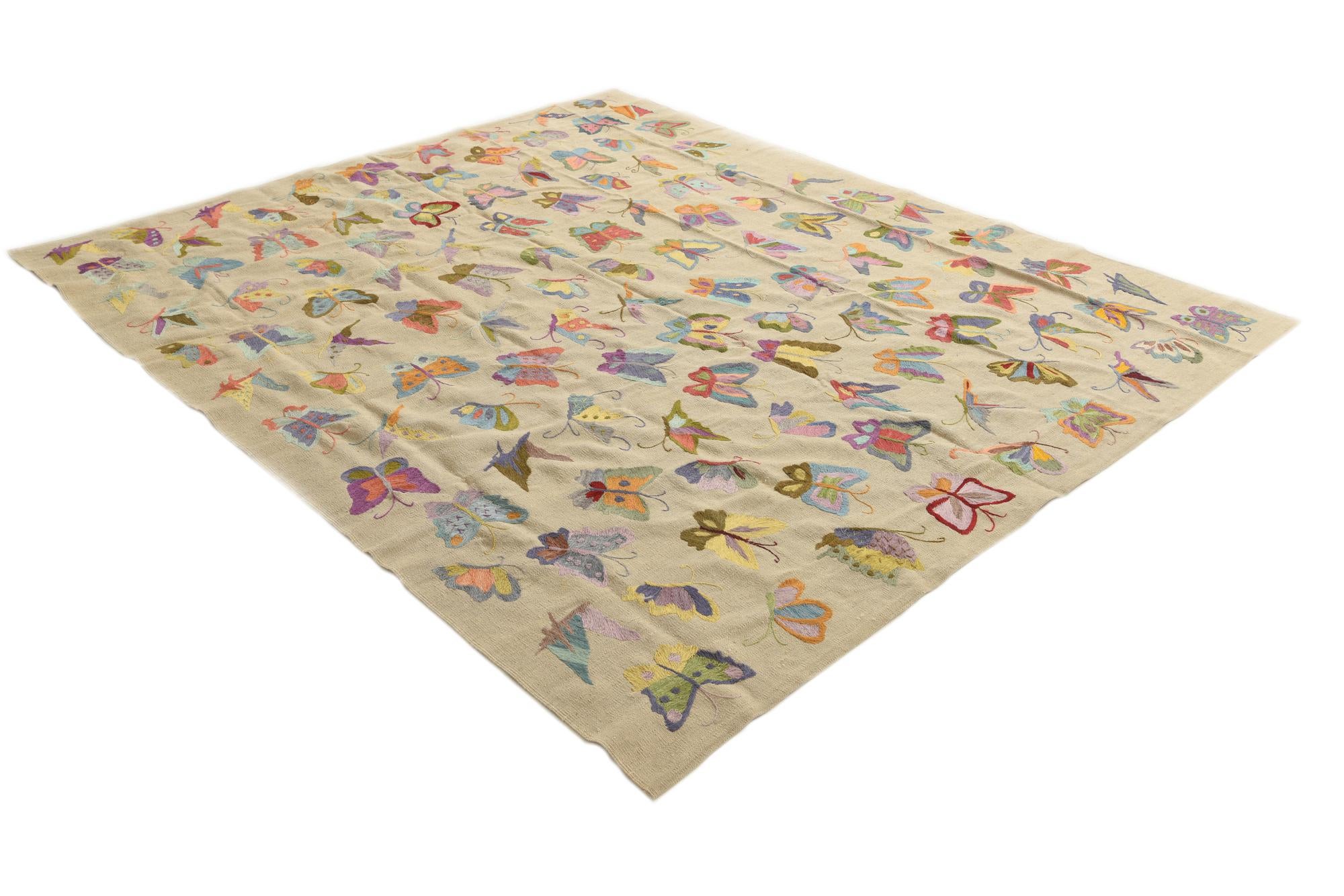 7' 10 x 9' 2 Hand Woven Kilim Suzani Wool Rug